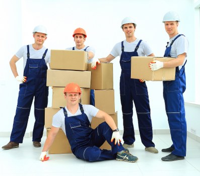 A Streatham moving team organising labelled boxes in a flat