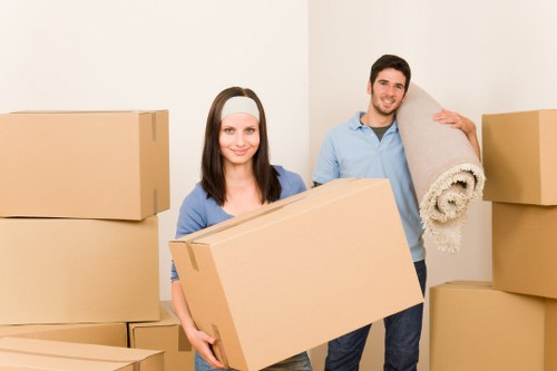 Office furniture and boxes ready for a commercial move